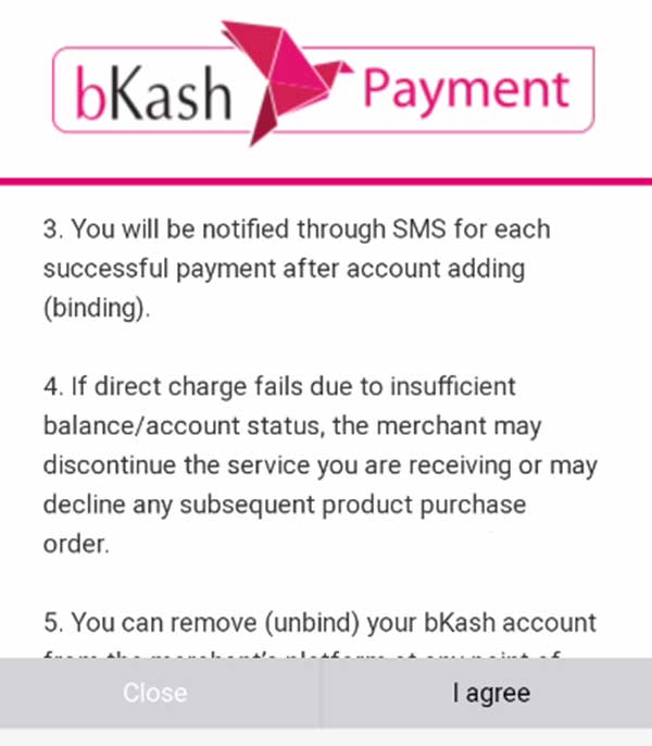 Bkash payment agreement to food panda